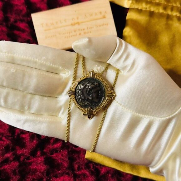 14k Gold Ancient Alexander The Great Coin Necklace 16" Etruscan Revival 7.2g - Picture 7 of 16